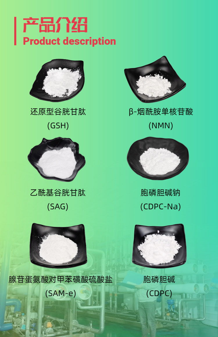 古特生物產(chǎn)品系列：還原型谷胱甘肽GSH、乙?；入赘孰腟AG、煙酰胺單核苷酸NMN、胞磷膽堿鈉CDPC-Na、腺苷蛋氨酸對(duì)甲苯磺酸硫酸鹽SAMe